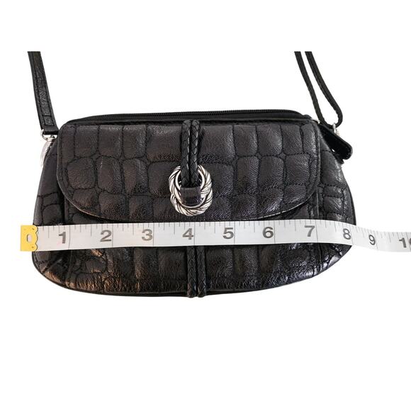 Brighton Black Leather Croc Embossed Small Crossbody Shoulder Bag Purse - Picture 4 of 10